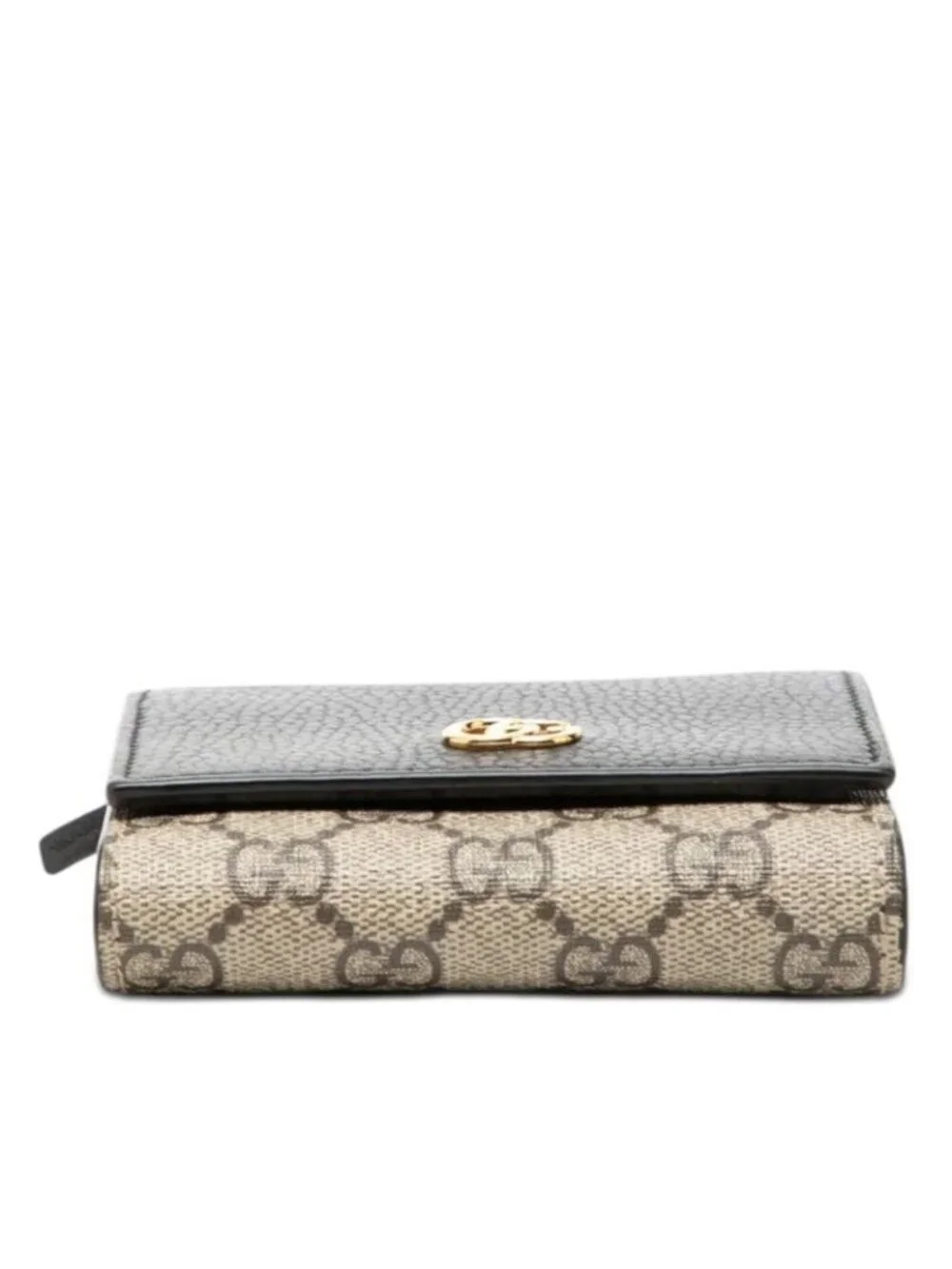 ★SOLD★ Gucci GG Supreme Marmont Logo L-shaped Zipper Bifold Wallet Beige Black - Picture 3 of 5